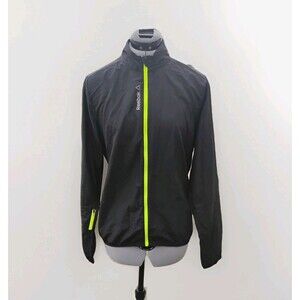 Reebok | Women's Black Windbreaker Lime Green Accents Mesh Back Size Small